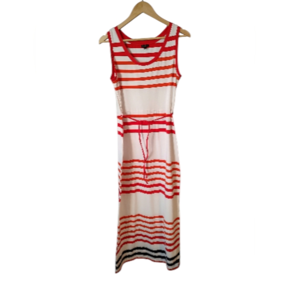 Talbots White Orange and Black Striped Maxi Dress Size Medium